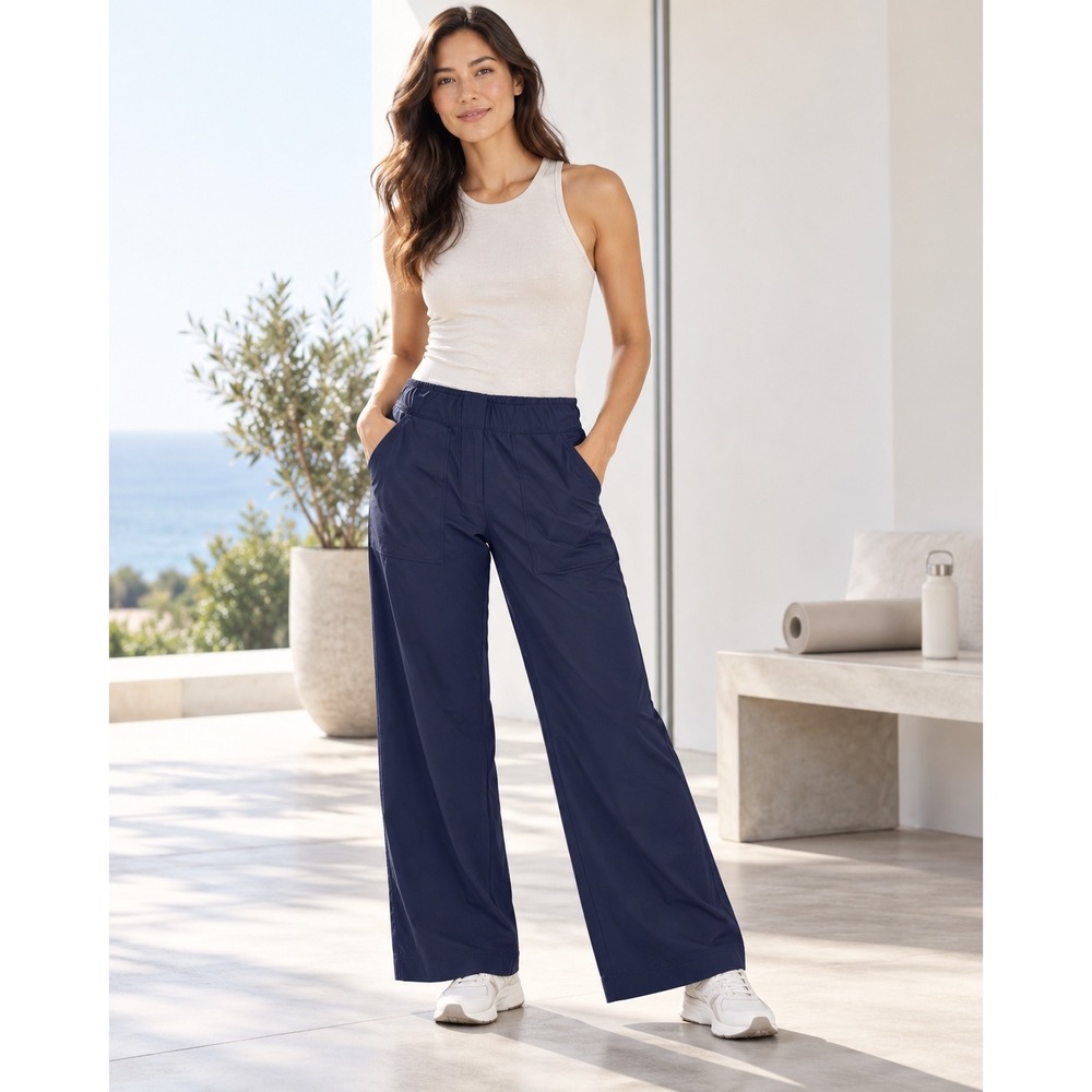 Athleta Brooklyn Wide Leg Pants Navy Blue High Rise Size 2 792454-01